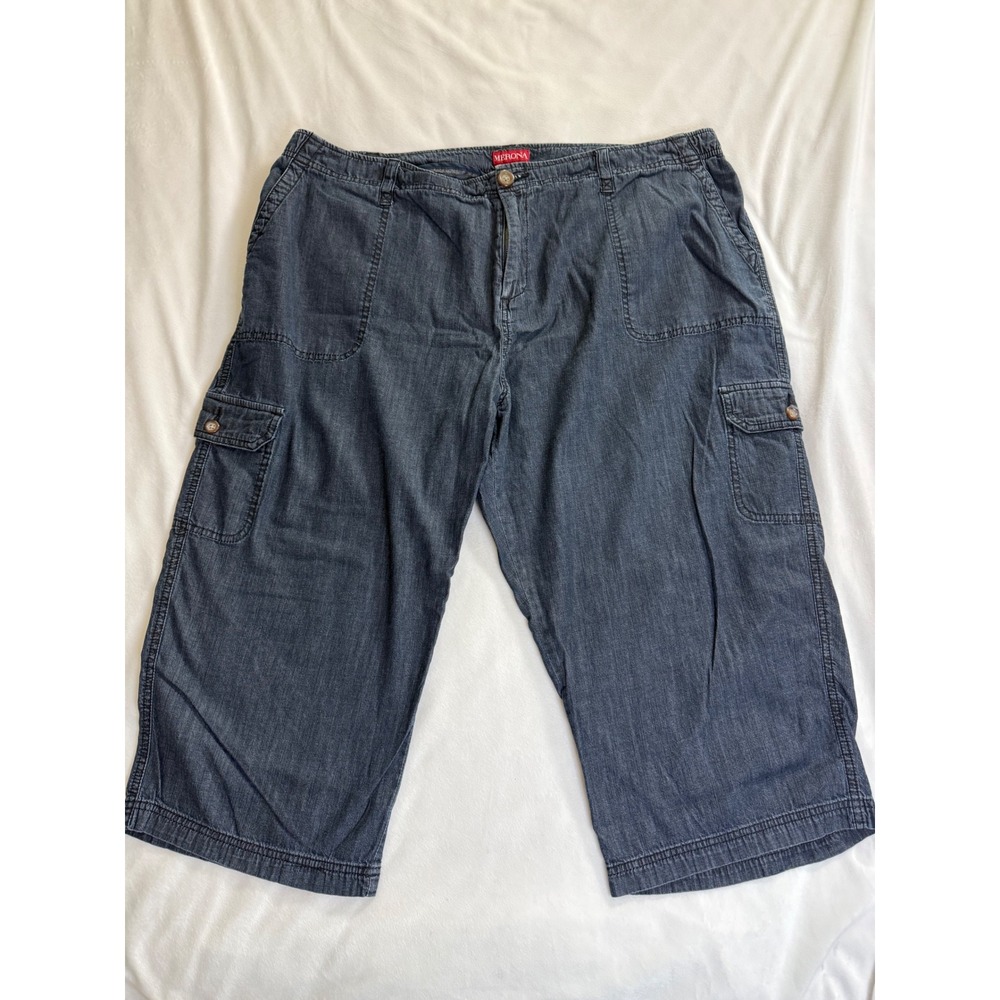 Merona Womens 20W Cargo Capri Pants Dark Wash Cotton Denim Cropped Trousers